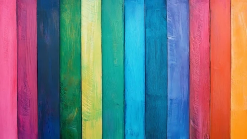 Rainbow wooden planks display bold vertical color spectrum.