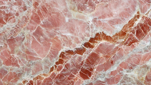 Polished pink onyx stone slab with translucent fracture veining