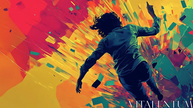 Color-splashed leap into a swirling abstract explosion of light.