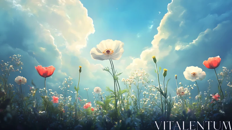 Dreamlike Wildflower Meadow Reaches Toward an Open Sky