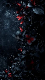 Dark Botanical Composition with Red and Black Flowers