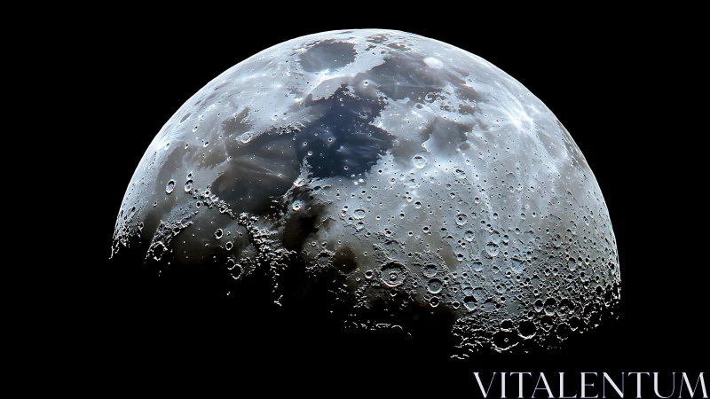 Lunar hemisphere close-up with cratered polar surface.