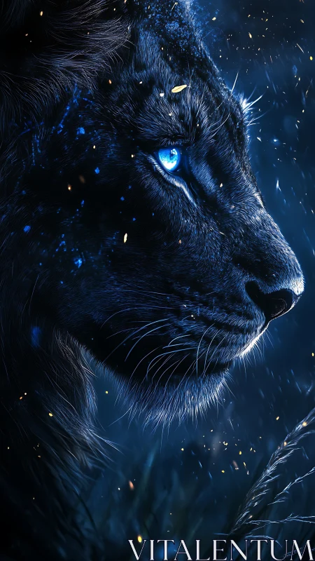 Midnight panther gazes ahead with a calm electric glow