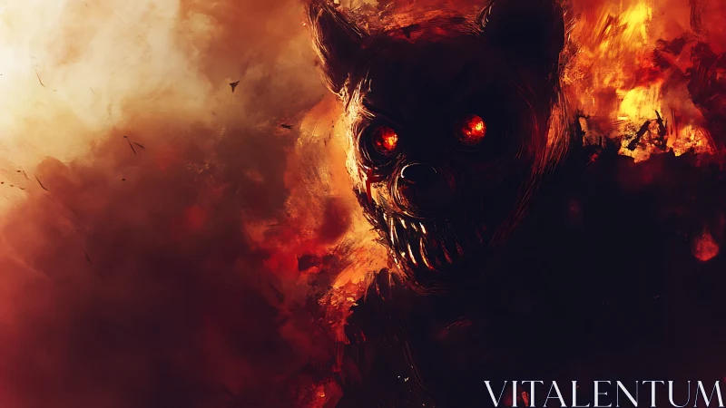 Demonic bear silhouette emerges from blazing inferno