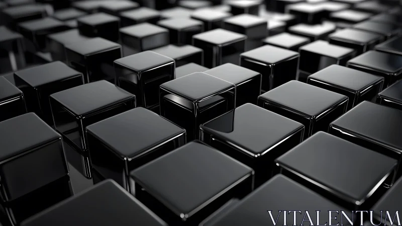 Glossy black cubic forms create a dense, uniform surface grid