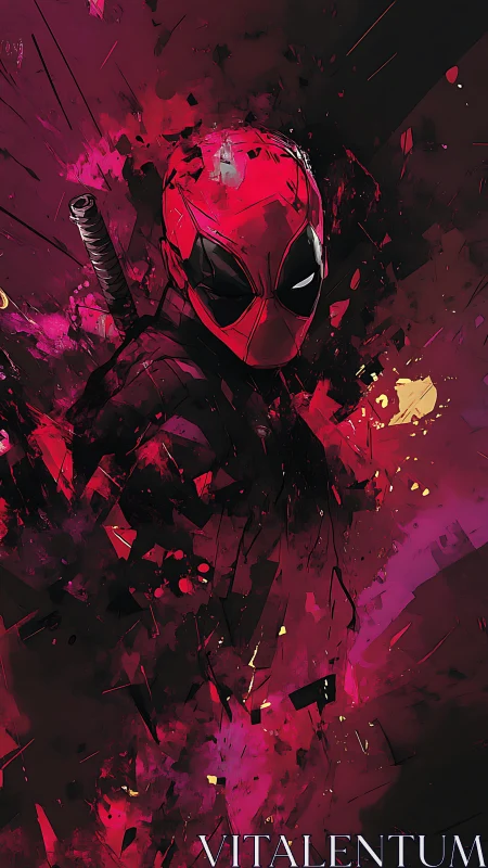 Bold red masked hero emerging through explosive color.