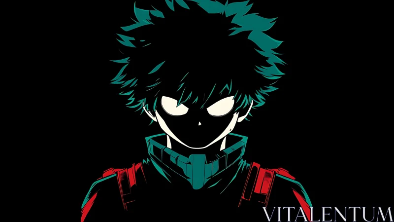 Shadow-charged anime hero ignites teal and crimson glow.