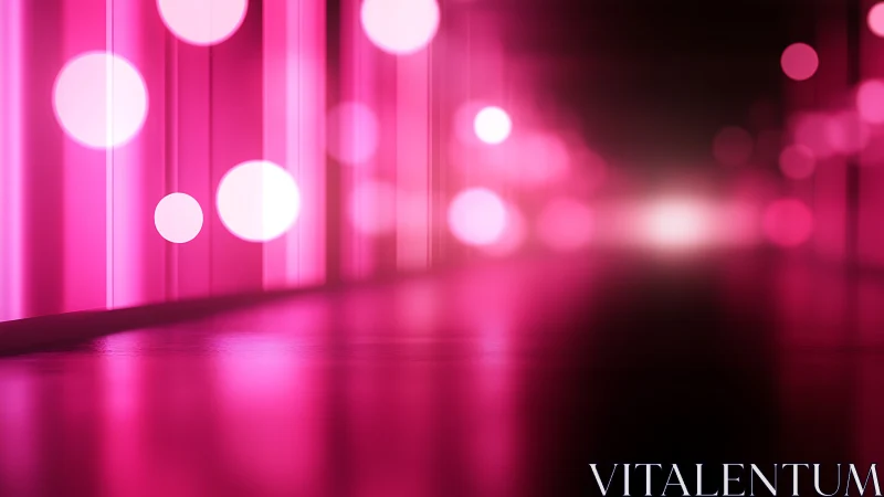 Pink illuminated corridor with defocused circular lights.