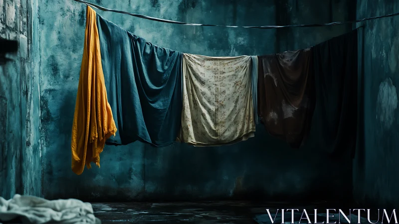 Laundry Line in Weathered Urban Courtyard.