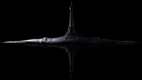 Symmetrical sci-fi spire station in void-black negative space.
