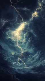 Vertical lightning channel bisects turbulent cumulonimbus vortex field