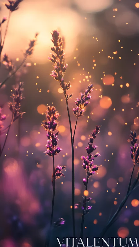 Backlit wildflower stalks glow against bokeh dusk air