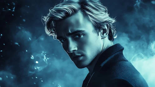 Nebula-lit gaze of a midnight wanderer in electric blue.