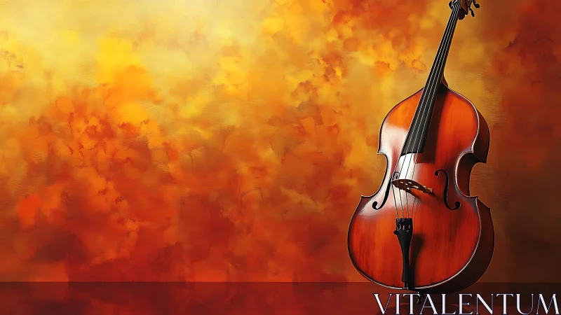 String instrument stands before diffuse warm abstract backdrop