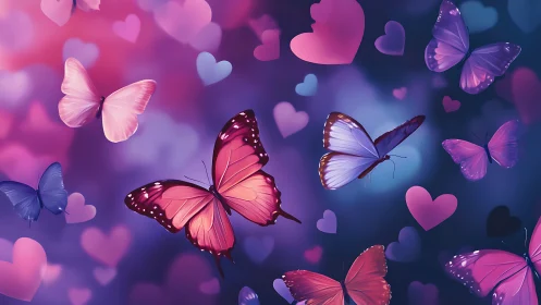 Fluttering heart chorus in neon twilight skies of love.