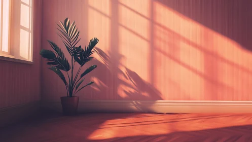 Sunlit corner plant casting long afternoon whispers.