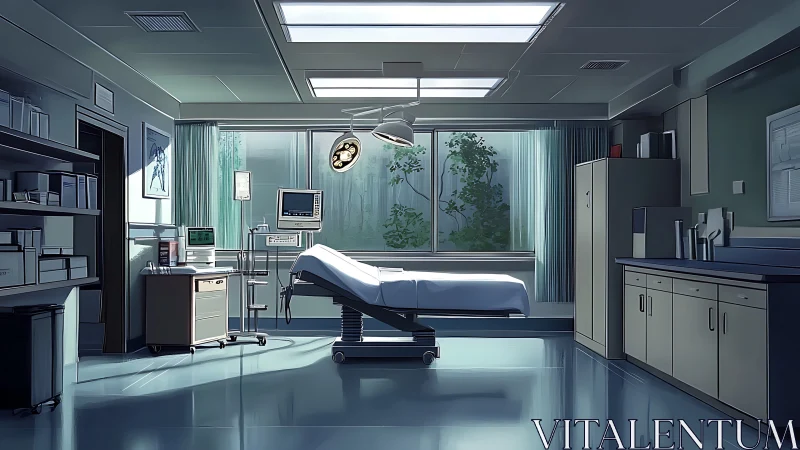 Sunlit recovery room dreaming in quiet chrome and green.