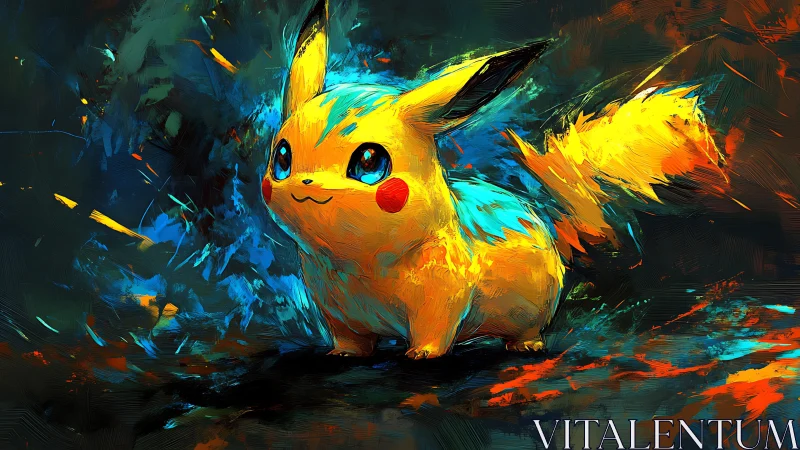 Vibrant electric creature stands amid swirling neon strokes