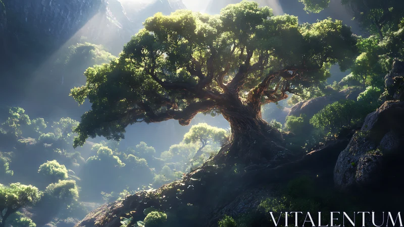 Ancient Guardian: A Weathered Giant Crowned in Emerald.