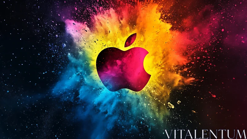 Colorburst apple silhouette ignites a cosmic neon storm.