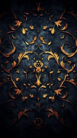 Baroque ember scrollwork on midnight stone tapestry.