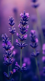 Purple Lavender Blooms in Soft Focus Garden Light.