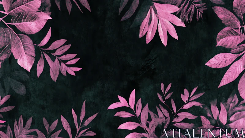 Pink botanical foliage frames dark textured center field