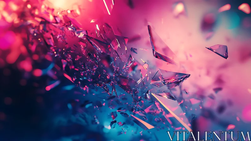 Shattered Glass in Motion with Neon Pink and Blue Lighting Effect.