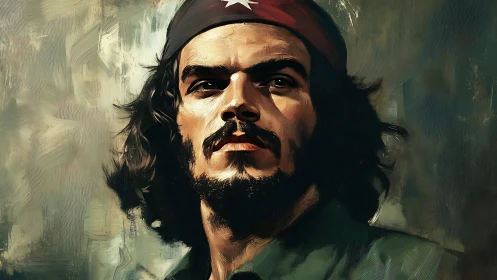 Portrait of determined long haired man in painterly style