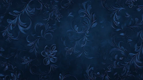 Dark blue floral ornament pattern background illustration.