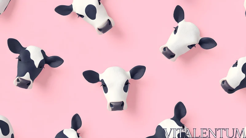 Playful cow heads pattern on pastel pink background, modern style.