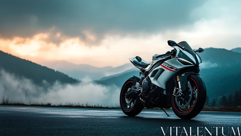 Midnight mist crowns a superbike poised for mountain thunder