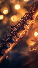 Golden flute drifts through candlelit bokeh constellations