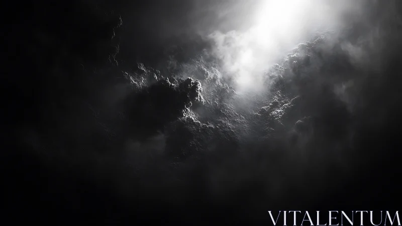 Luminous breach in storm-dark clouds, high contrast drama.