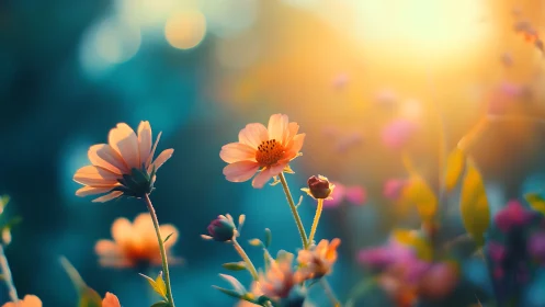 Backlit Daisies in Golden Hour Light.