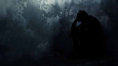 Shadowed soul curled in a crumbling corner of midnight walls.