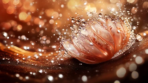 Liquid crystal bloom erupts in molten amber light.