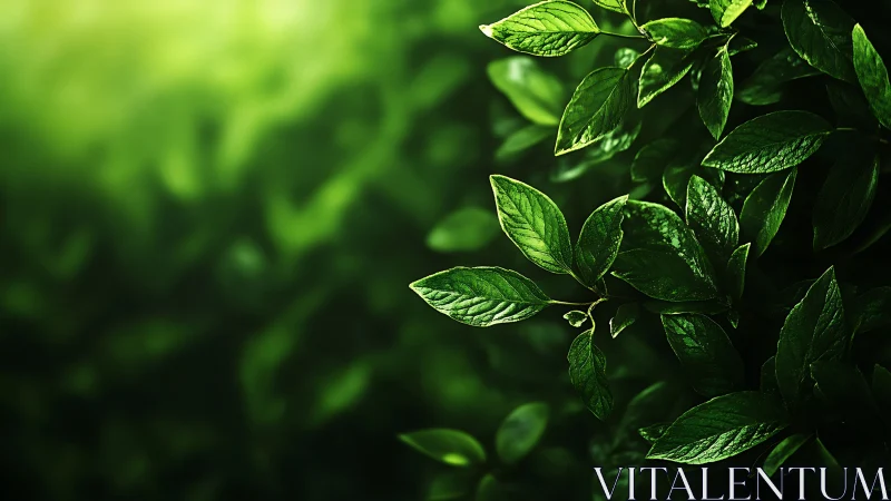 Emerald leaves lean into light and whisper in soft gradients