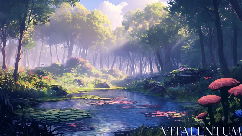 Enchanted Forest Stream with Mystical Light.