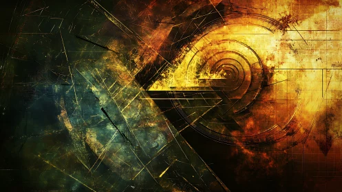 Abstract radial geometry splits fire and shadow fields.