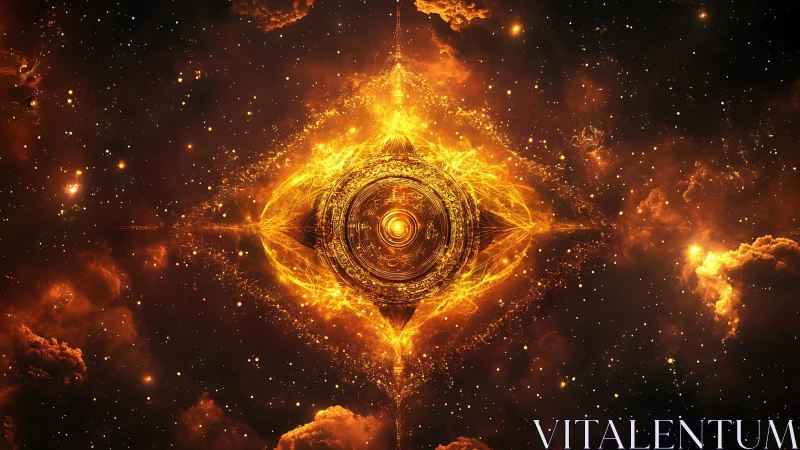 Stellar vortex mandala with concentric rings in radiant nebula field