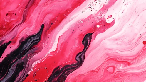 Chromatic fluid dynamics in magenta and black acrylic strata.
