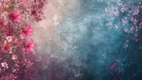 Pink Gerbera Daisies Fade Into Teal Haze