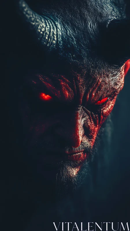 Brooding horned demon bathed in ember-red shadows.