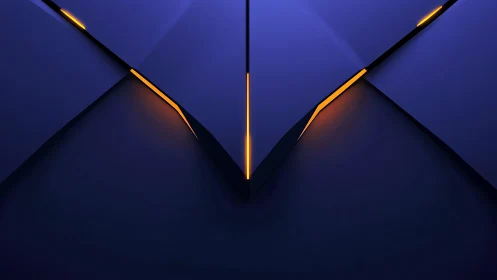 Geometric blue panels intersecting over glowing orange cores.