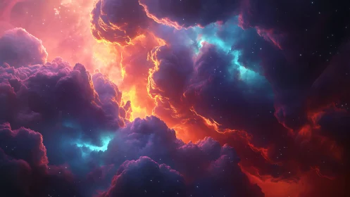 Dream-bright cosmic clouds swirling in sunset starlight.