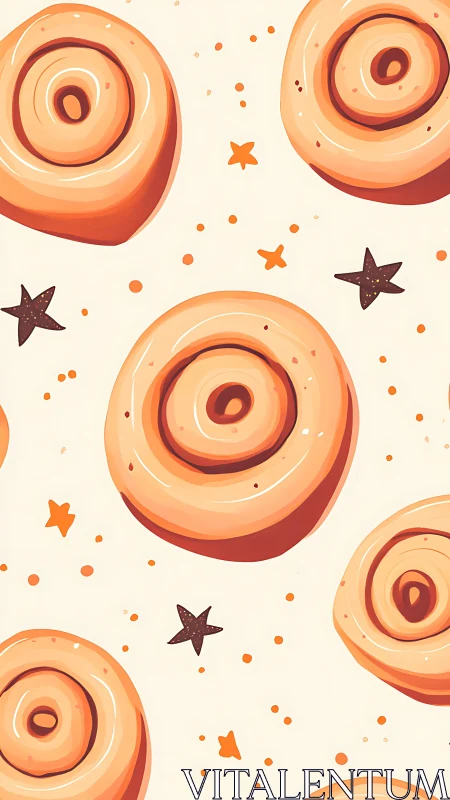 Concentric Orbs Among Stars: Warm Digital Illustration.