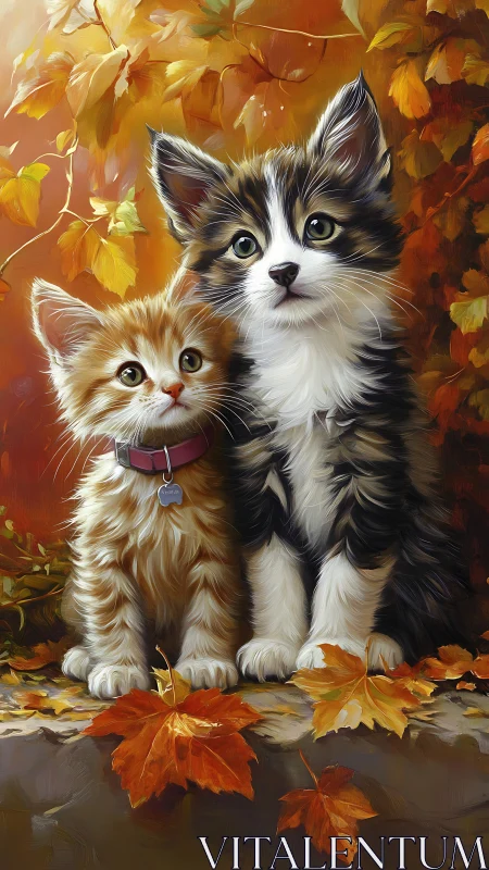 Two Kittens Among Autumn Foliage