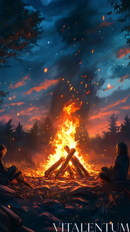 Bonfire's Radiant Glow Against Twilight Sky.