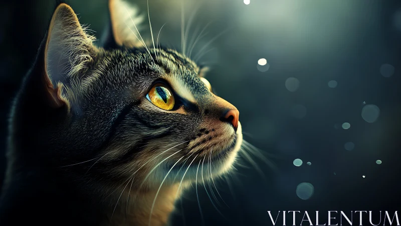 Striped Cat Portrait with Luminous Golden Eyes and Bokeh